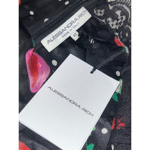 Alessandra Rich Strawberry Print Silk Jacquard Bodysuit in Black 42 New Womens - Picture 9 of 15